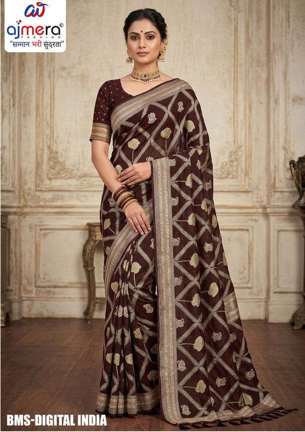 Dull Moss Brasso Print Loose Saree with Blouse for Premium Ethnic and Traditional Wear | BMS-DIGITAL INDIA