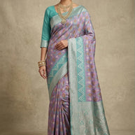 Artisan Rapier Silk Matching Saree With Blouse Piece | ZIP-SANSAAR