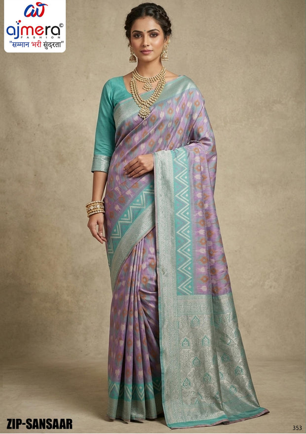 Artisan Rapier Silk Matching Saree With Blouse Piece | ZIP-SANSAAR
