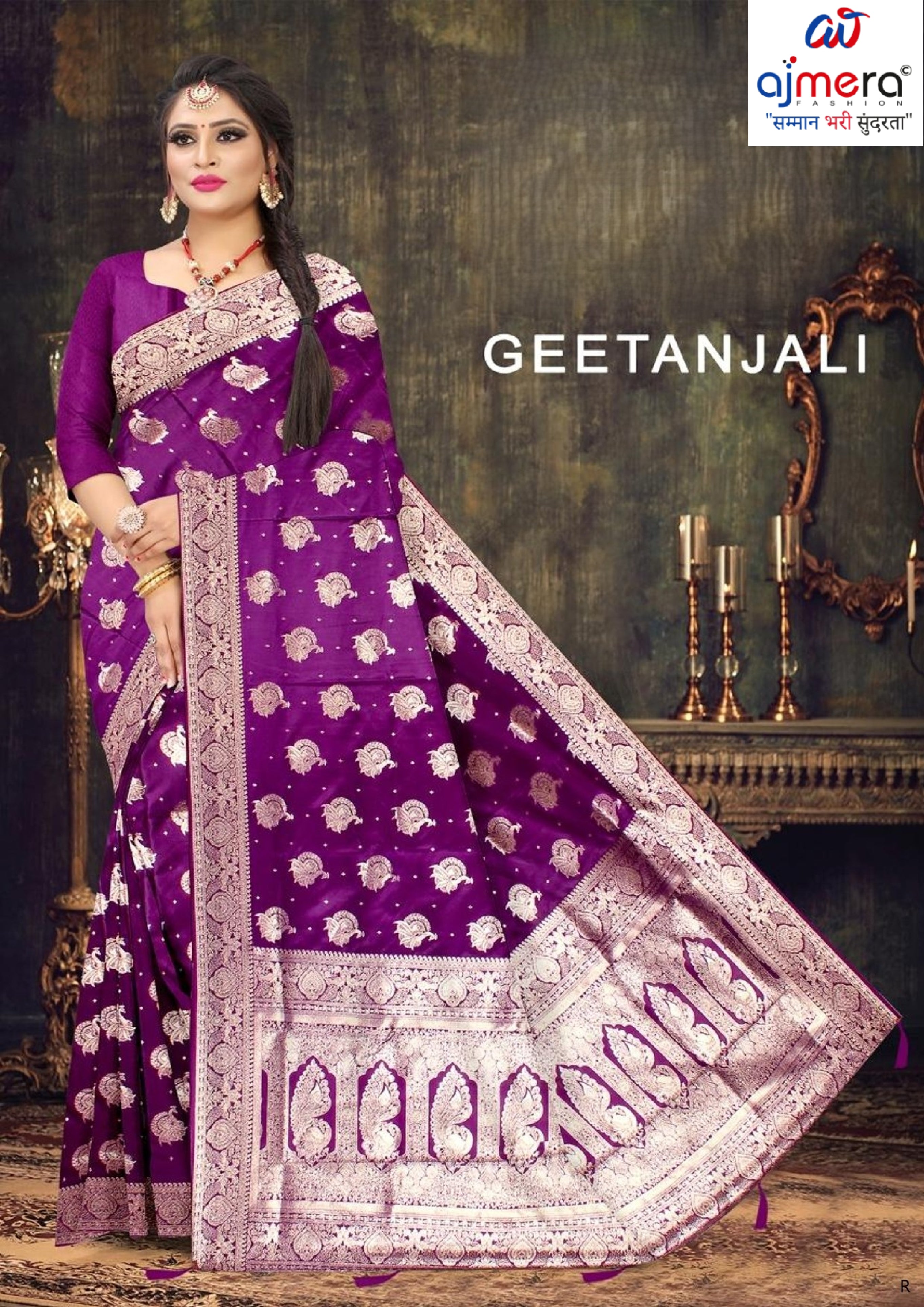 Luxury Jacquard Silk Saree with Blouse Piece for Wedding & Party Wear | VML-GEETANJALI