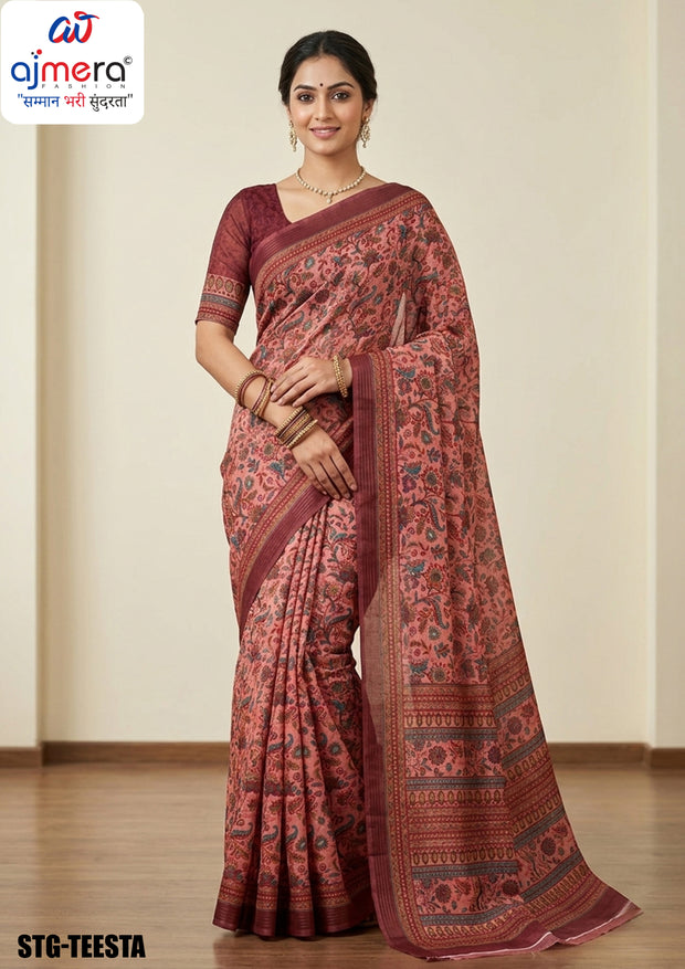 Silk Digital Printed Saree with Blouse Piece for Premium Ethnic and Traditional Wear | STG-TEESTA