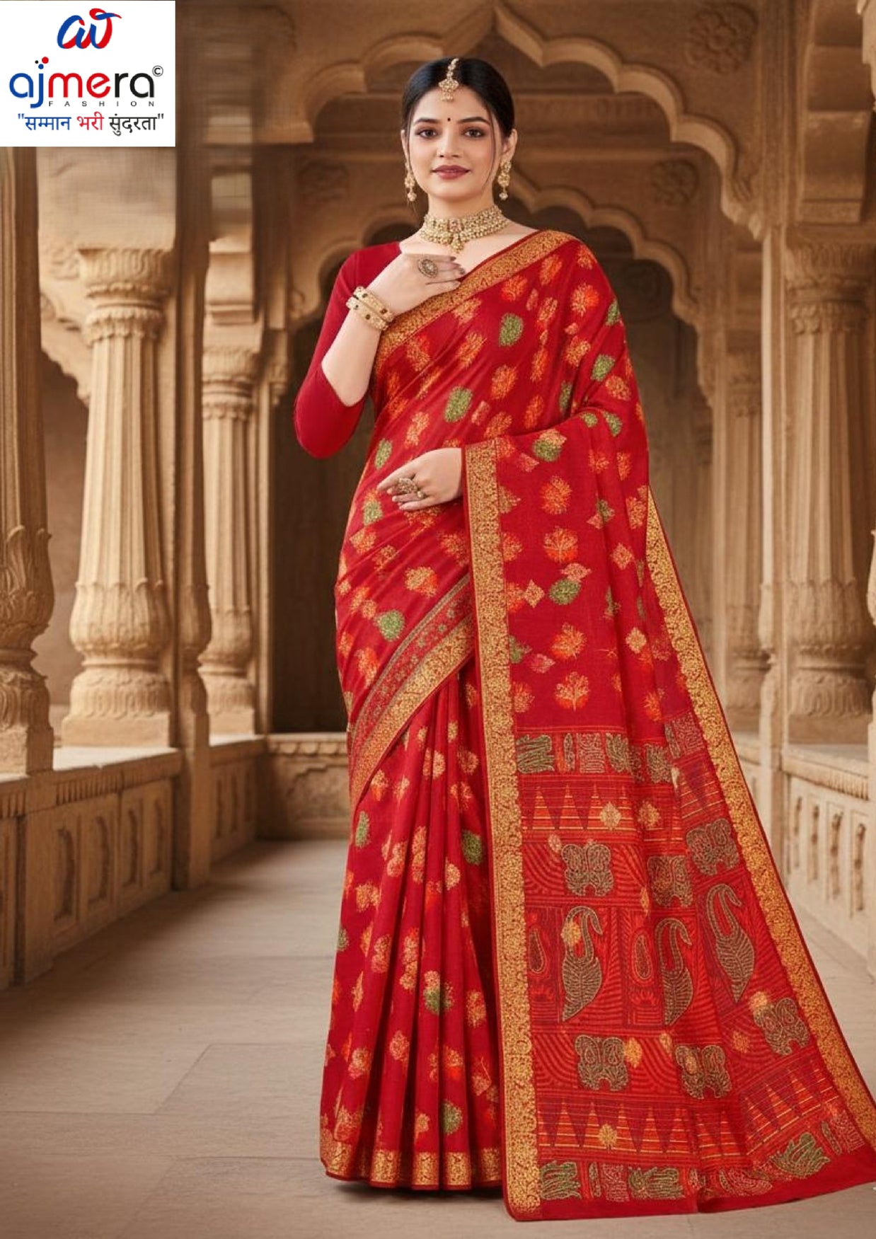 Pure Cotton Saree with Without Blouse for Premium Ethnic and Traditional Wear | MSS-SHIV ROMIKA SILK RED