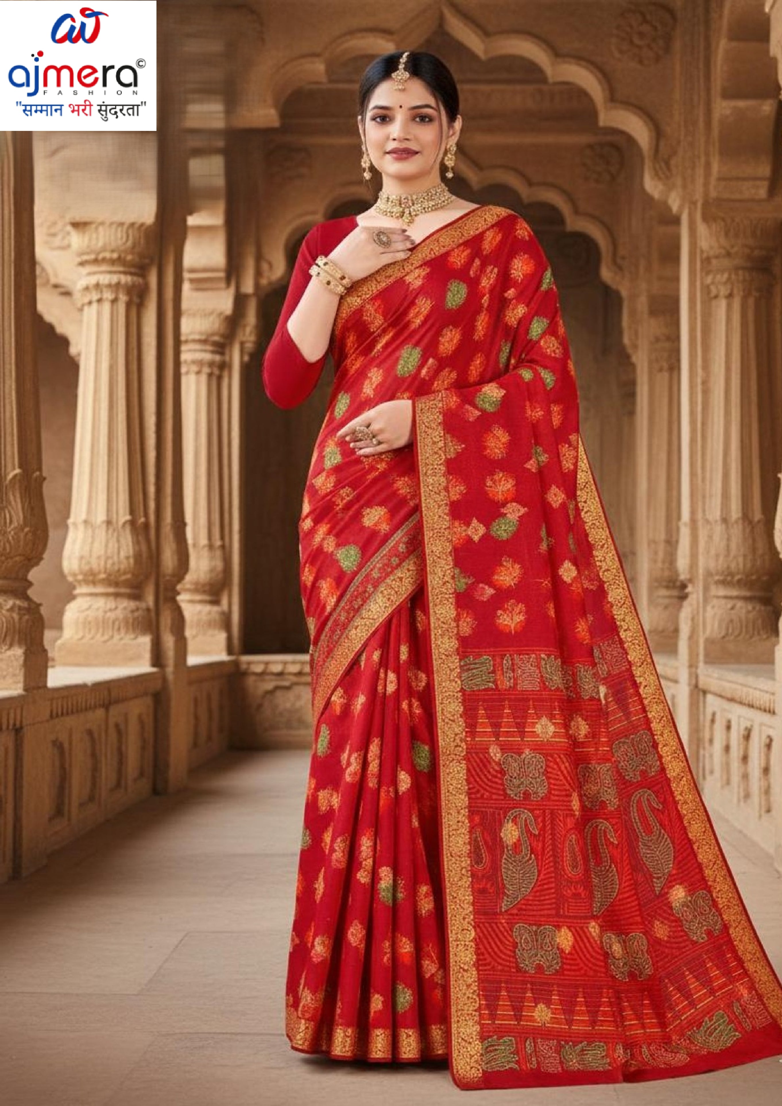 Pure Cotton Saree with Without Blouse for Premium Ethnic and Traditional Wear | MSS-SHIV ROMIKA SILK RED