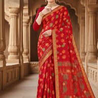 Pure Cotton Saree with Without Blouse for Premium Ethnic and Traditional Wear | MSS-SHIV ROMIKA SILK RED