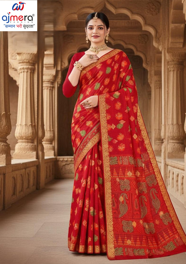 Pure Cotton Saree with Without Blouse for Premium Ethnic and Traditional Wear | MSS-SHIV ROMIKA SILK RED