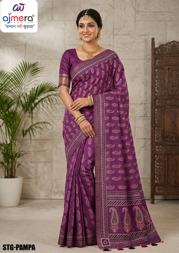 Digital Print Silk Saree with Blouse Piece for Premium Ethnic and Traditional Wear | STG-PAMPA