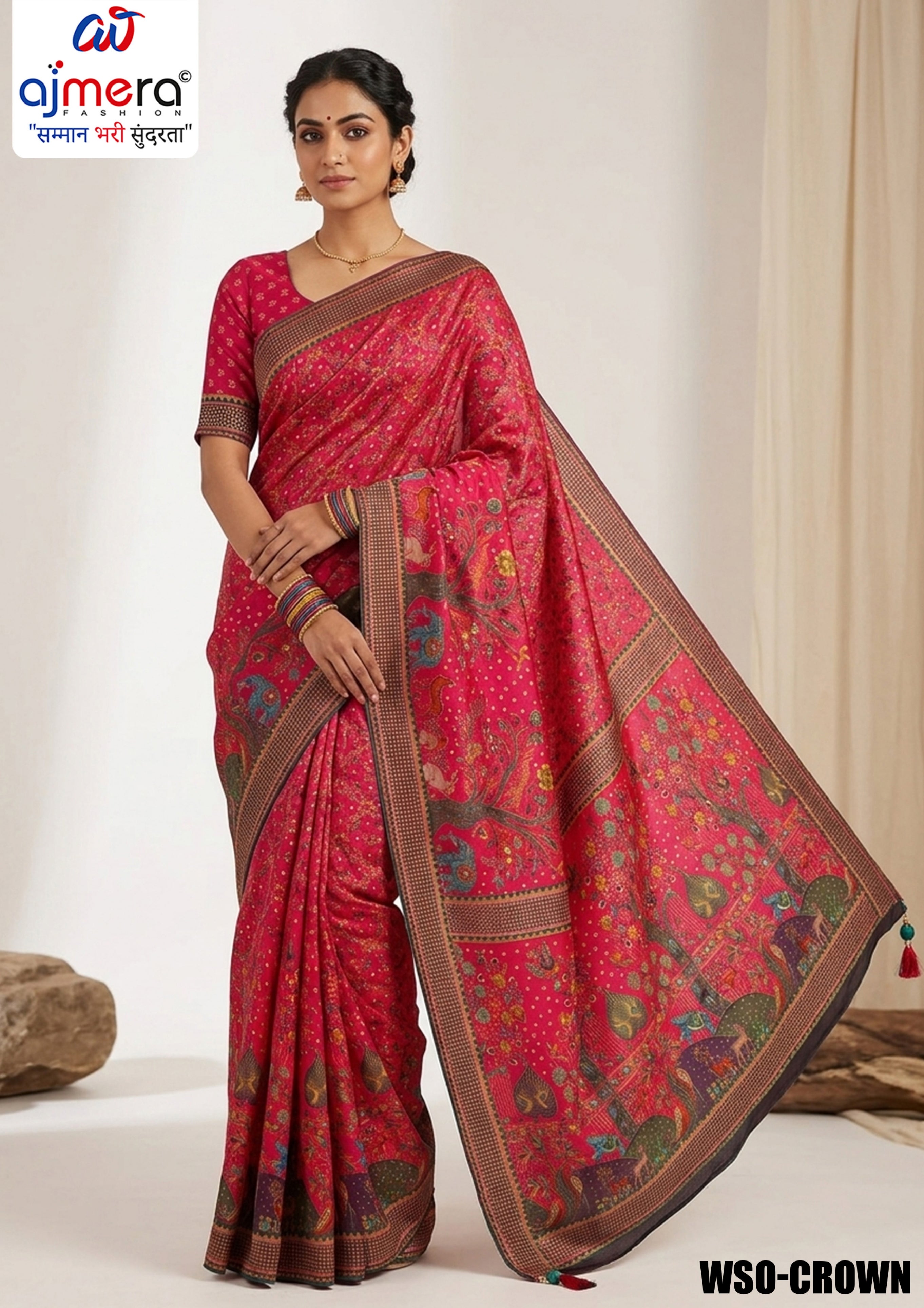 Ethnic Wear Jacquard Silk Saree With Blouse Piece | WSO-CROWN