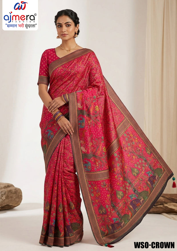 Ethnic Wear Jacquard Silk Saree With Blouse Piece | WSO-CROWN