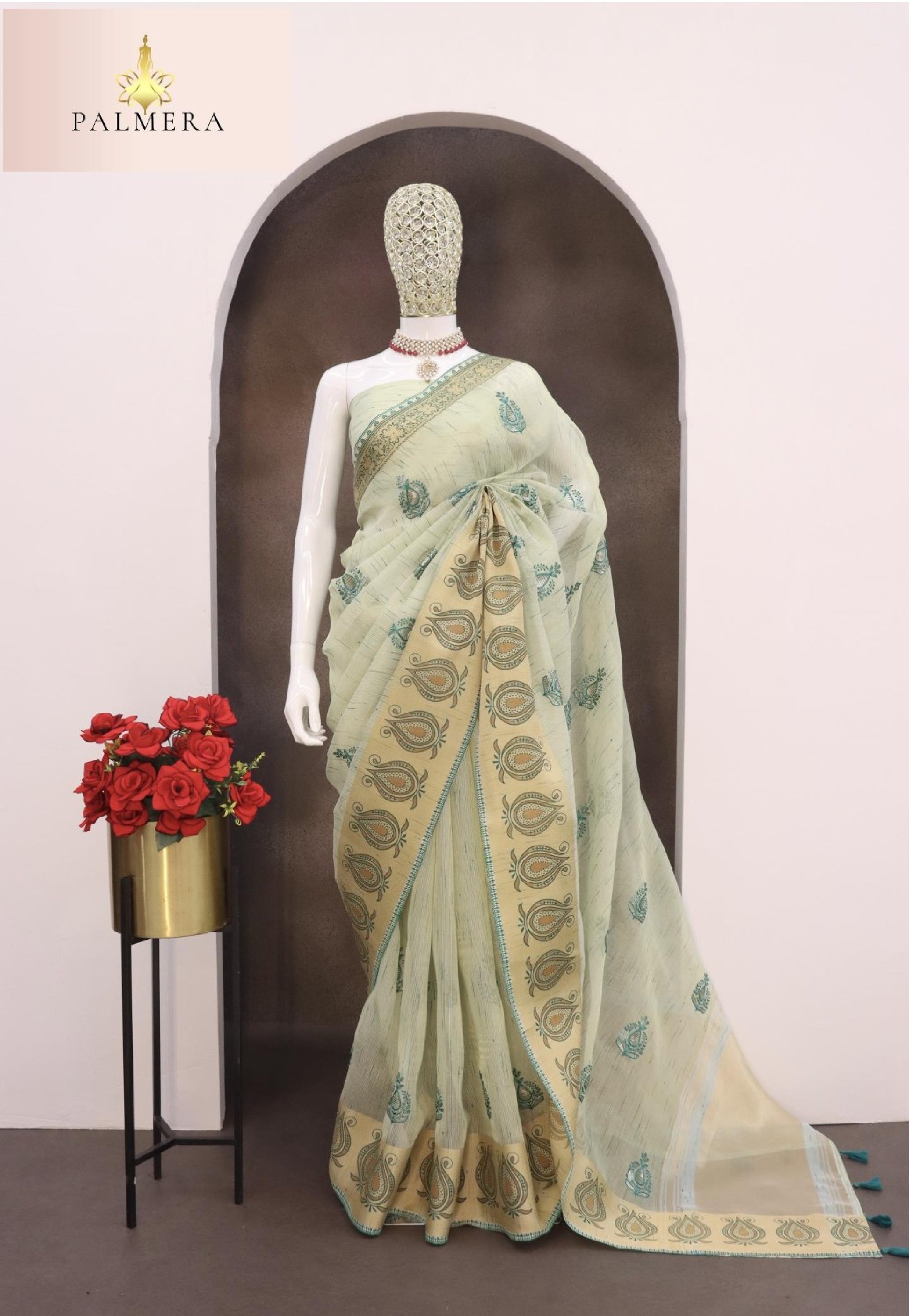 Apricot Linen Saree with Blouse for Premium Ethnic Occasion Wear | ALL-APRICOT-117