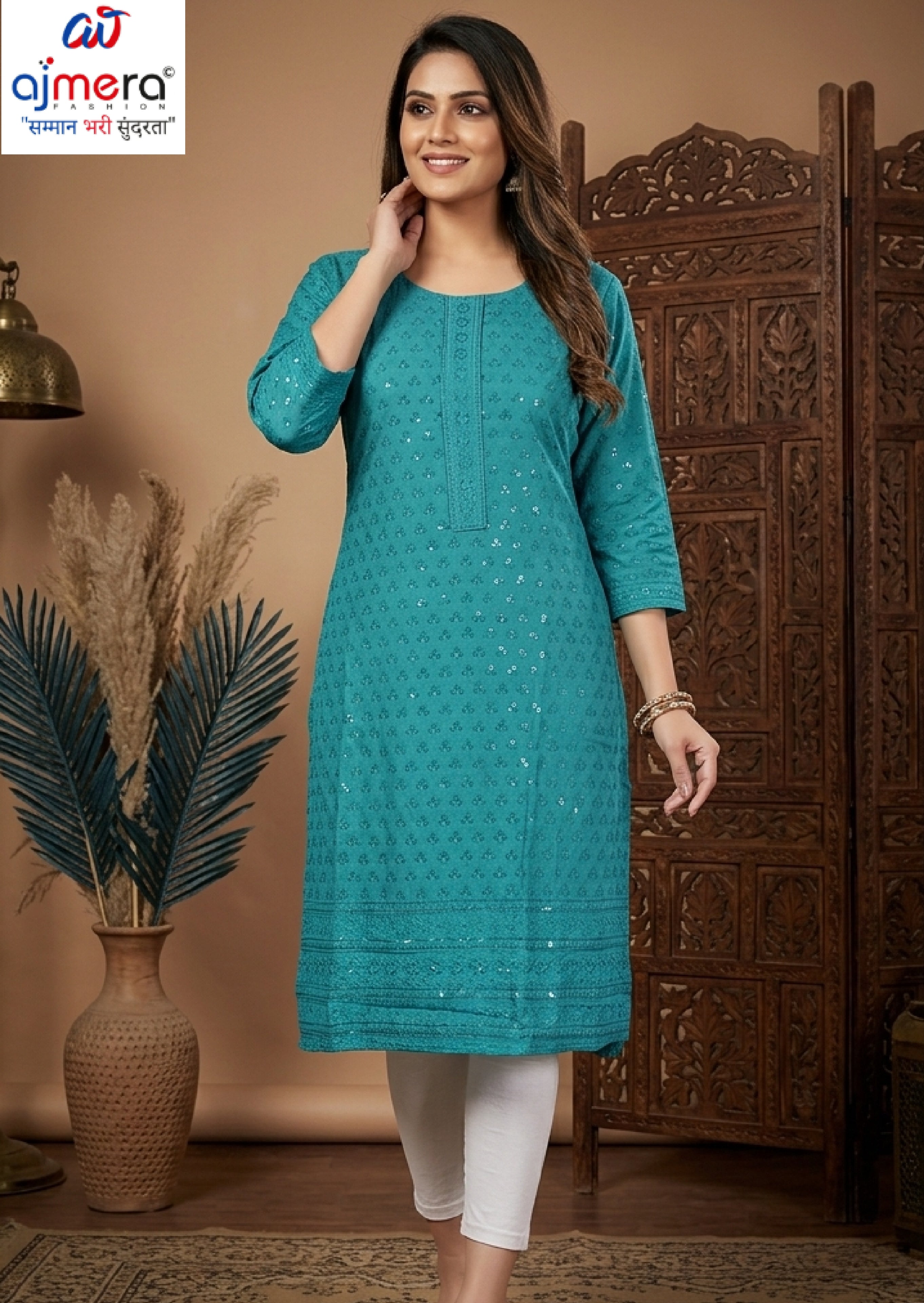 Designer Chicken Sequence Work Kurti for Women | SHP-CHICKEN SEQUENCE WORK
