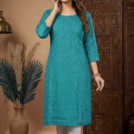 Designer Chicken Sequence Work Kurti for Women | SHP-CHICKEN SEQUENCE WORK