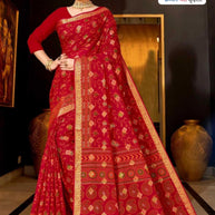 Suti Cotton Saree with Without Blouse for Premium Ethnic and Traditional Wear | MSS-SHIV IKKAT SILK RED