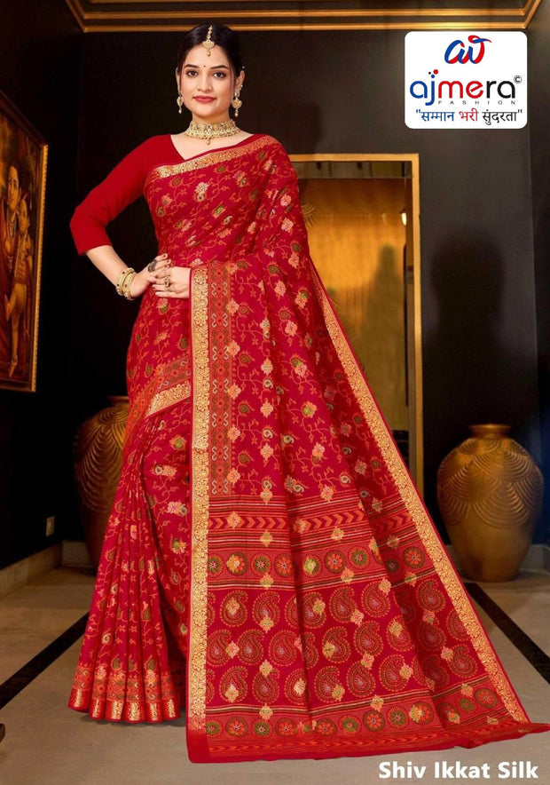 Suti Cotton Saree with Without Blouse for Premium Ethnic and Traditional Wear | MSS-SHIV IKKAT SILK RED