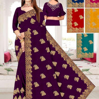 Chiffon Jacquard Dyed Matching Saree with Blouse Piece for Premium Ethnic and Traditional Wear | PHL-AVANTIKA-4