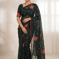 Dull Moss Print Loose Saree with Blouse for Premium Ethnic and Traditional Wear | BMS-ANMOL PREM