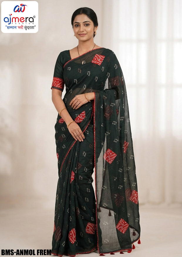 Dull Moss Print Loose Saree with Blouse for Premium Ethnic and Traditional Wear | BMS-ANMOL PREM