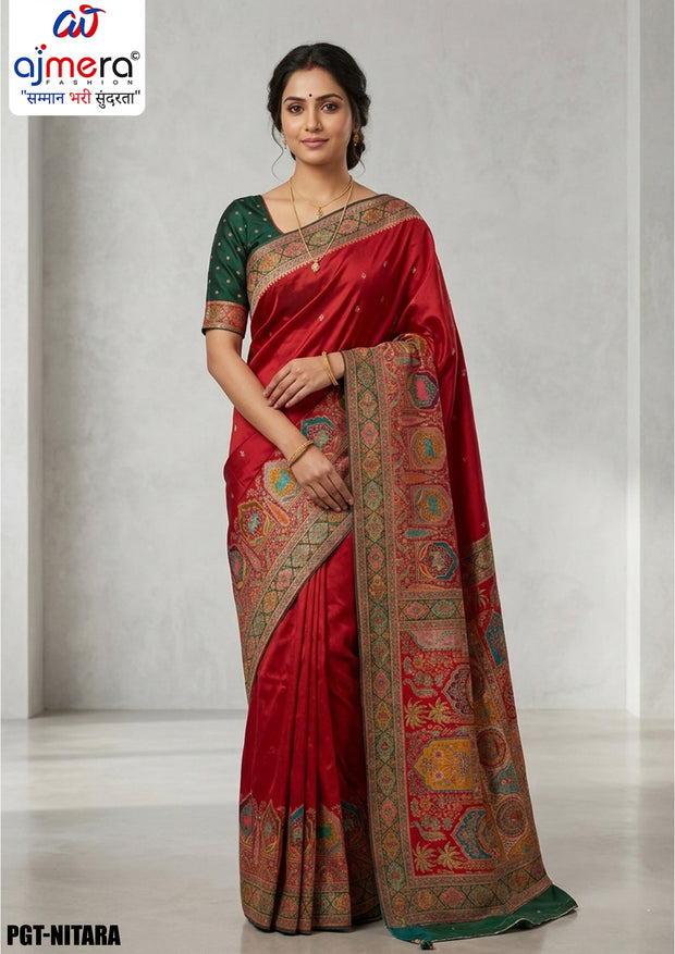 Classic Border Jacquard Silk Saree With Blouse Piece | PGT-NITARA