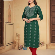 Designer Printed Work Kurti for Women | KRJ-REYON PRINT WITH WORK