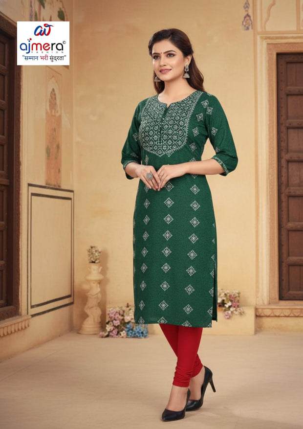 Designer Printed Work Kurti for Women | KRJ-REYON PRINT WITH WORK