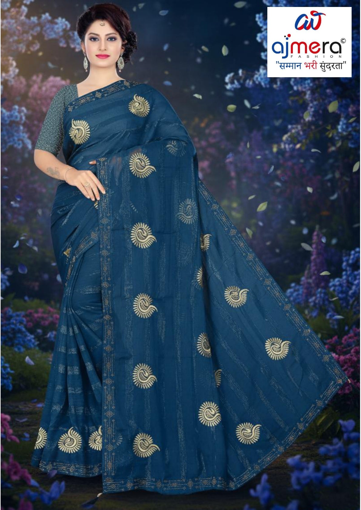Embroidery Dyed Matching Saree with Blouse Piece for Premium Ethnic and Traditional Wear | VKM-TESLA