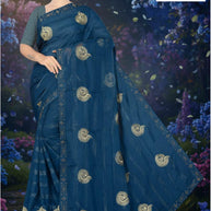 Embroidery Dyed Matching Saree with Blouse Piece for Premium Ethnic and Traditional Wear | VKM-TESLA
