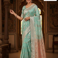 Sophisticated Rapier Silk Matching Saree With Blouse Piece | SOJ-PUSHPA LINEN SAROSKI