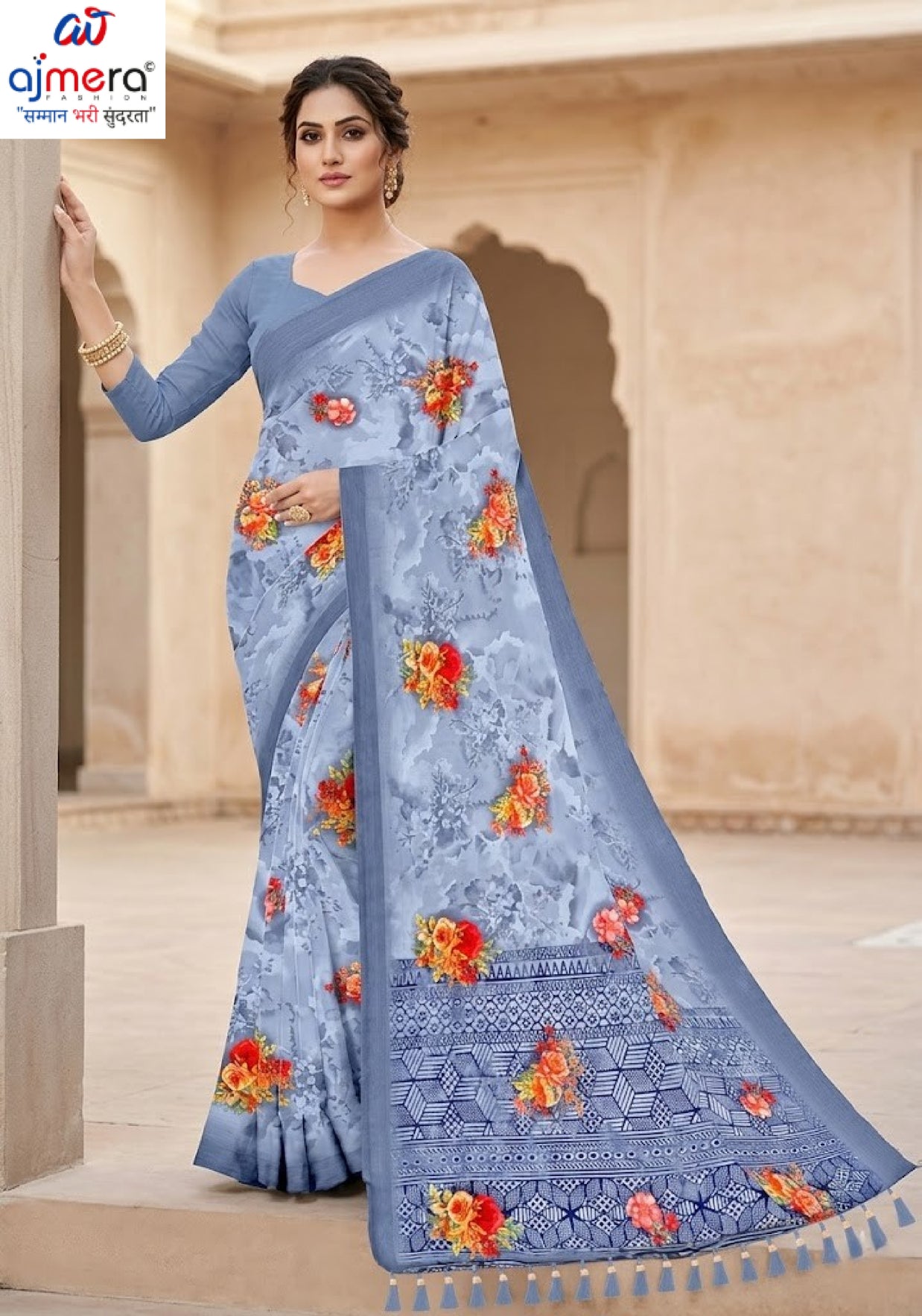 Contemporary Printed Saree with Blouse Piece for Premium Wear  | CAS-HAPPY DAY