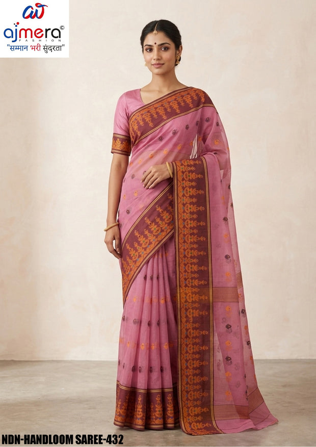 Handloom Cotton Saree with Without Blouse for Premium Ethnic and Traditional Wear | NDN-HANDLOOM SAREE-432