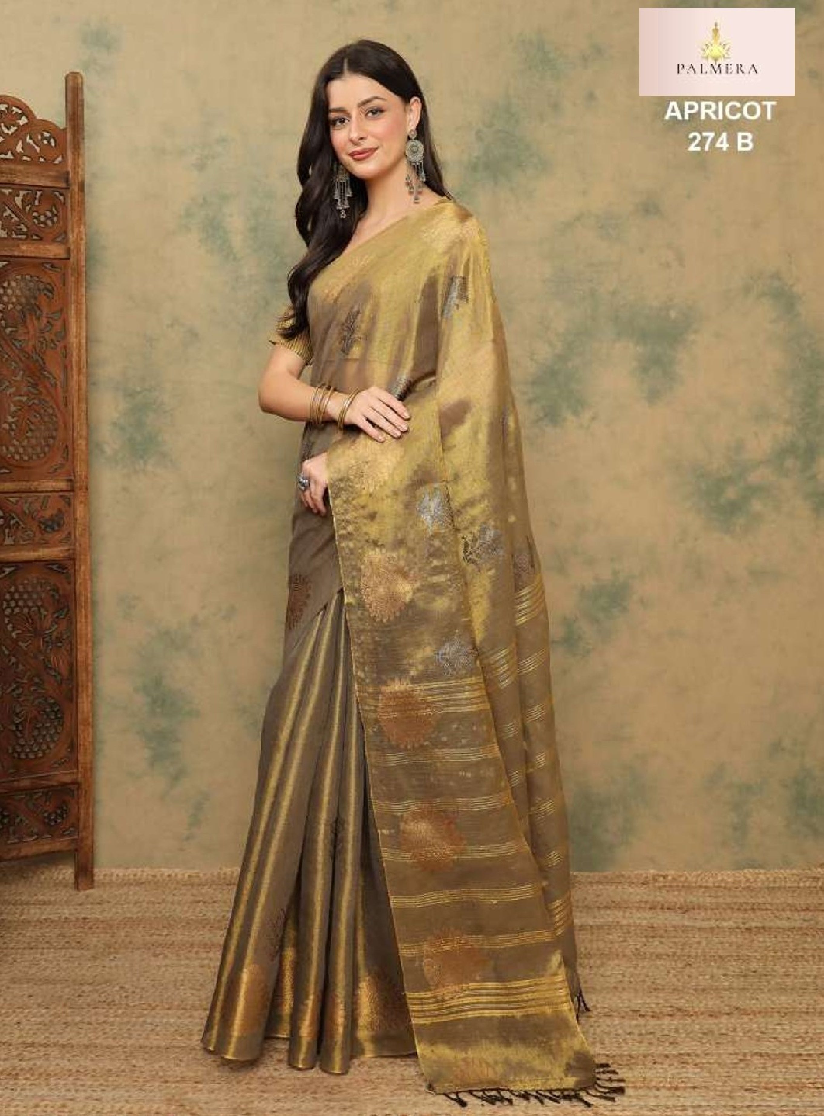 Apricot Linen Saree with Blouse for Premium Ethnic and Festive Wear | ALL-APRICOT-274