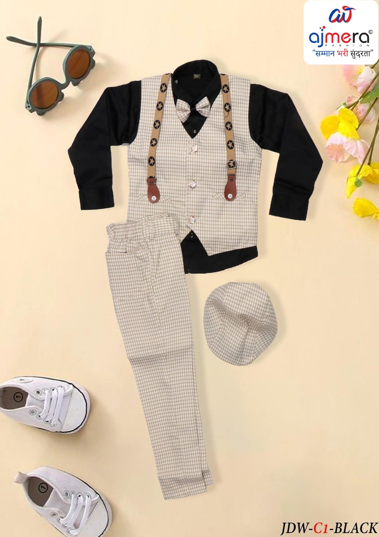 Wholesale Boys Party Wear Pant Shirt Koti Set | JDW-C1-BLACK