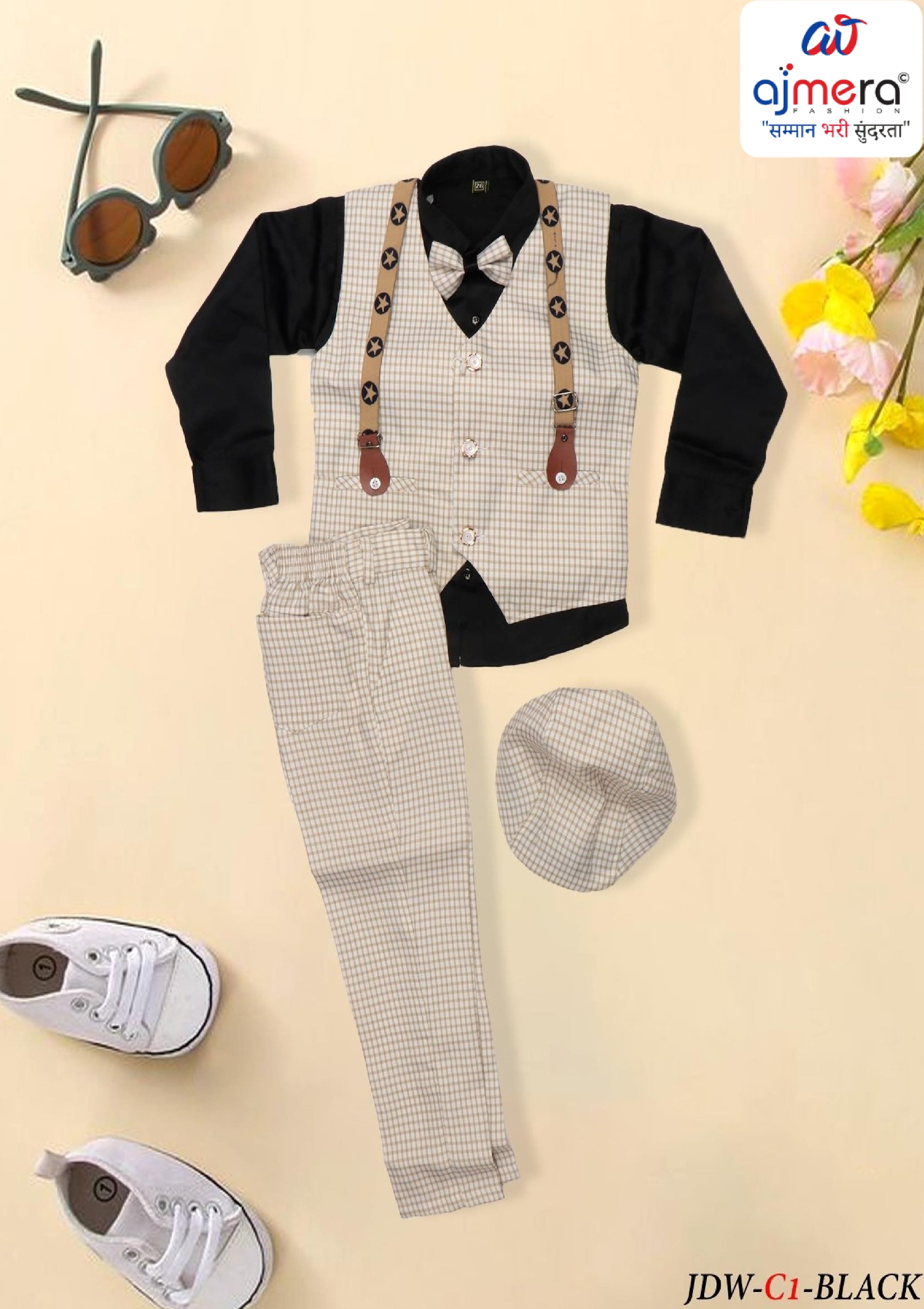 Wholesale Boys Party Wear Pant Shirt Koti Set | JDW-C1-BLACK