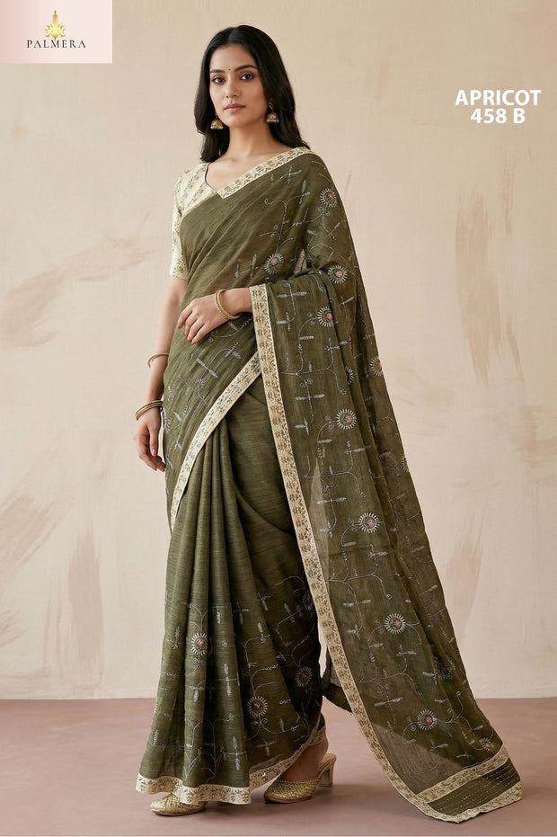 Apricot Khadi Saree with Blouse for Premium Ethnic and Designer Wear | ALL-APRICOT-458