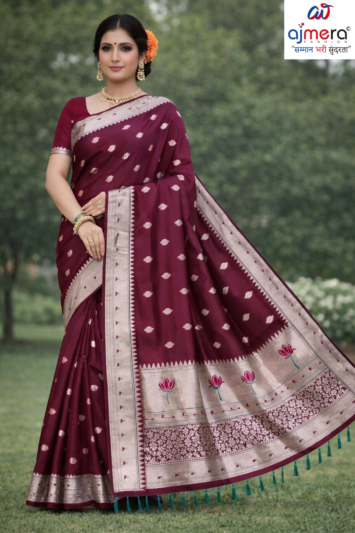 Jacquard Rapier Silk Matching Saree With Blouse Piece | DS-PAITHANI SILK