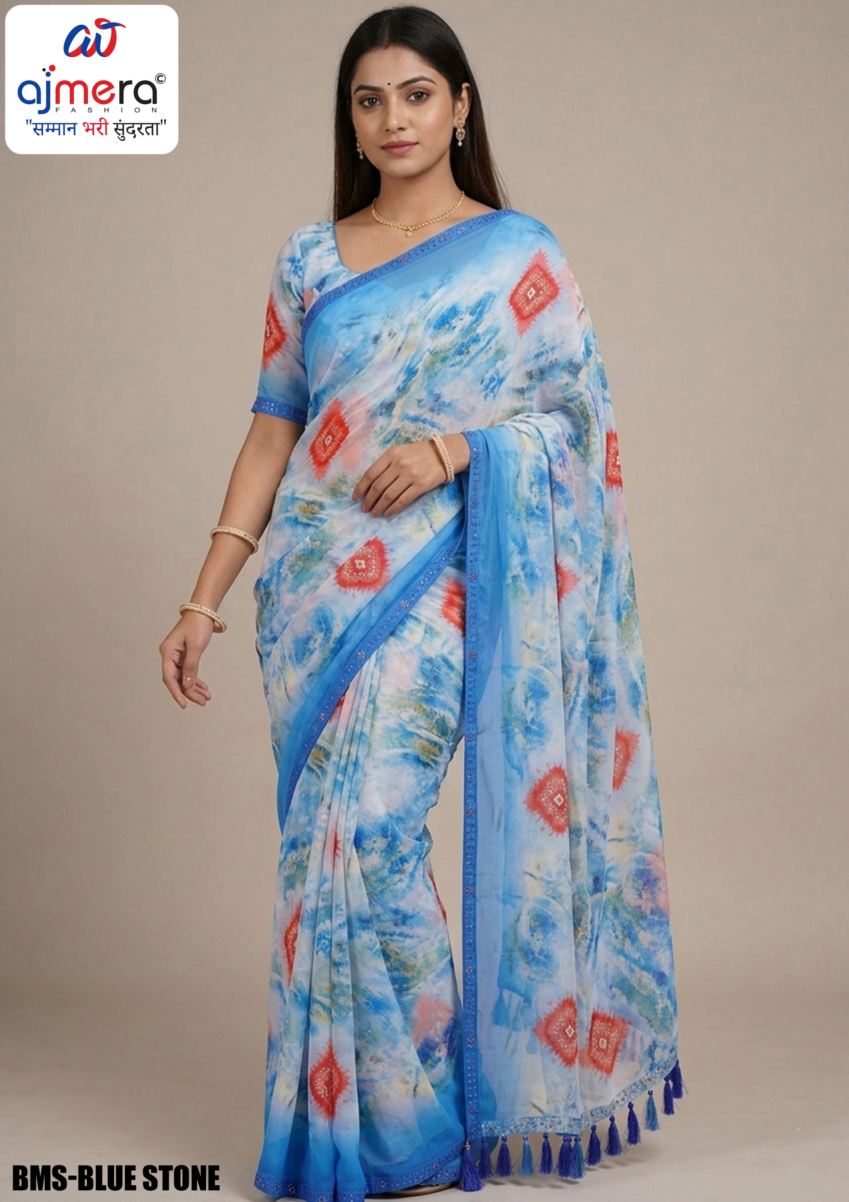 Weightless Print Loose Saree with Blouse for Premium Ethnic and Traditional Wear | BMS-BLUE STONE