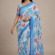 Weightless Print Loose Saree with Blouse for Premium Ethnic and Traditional Wear | BMS-BLUE STONE