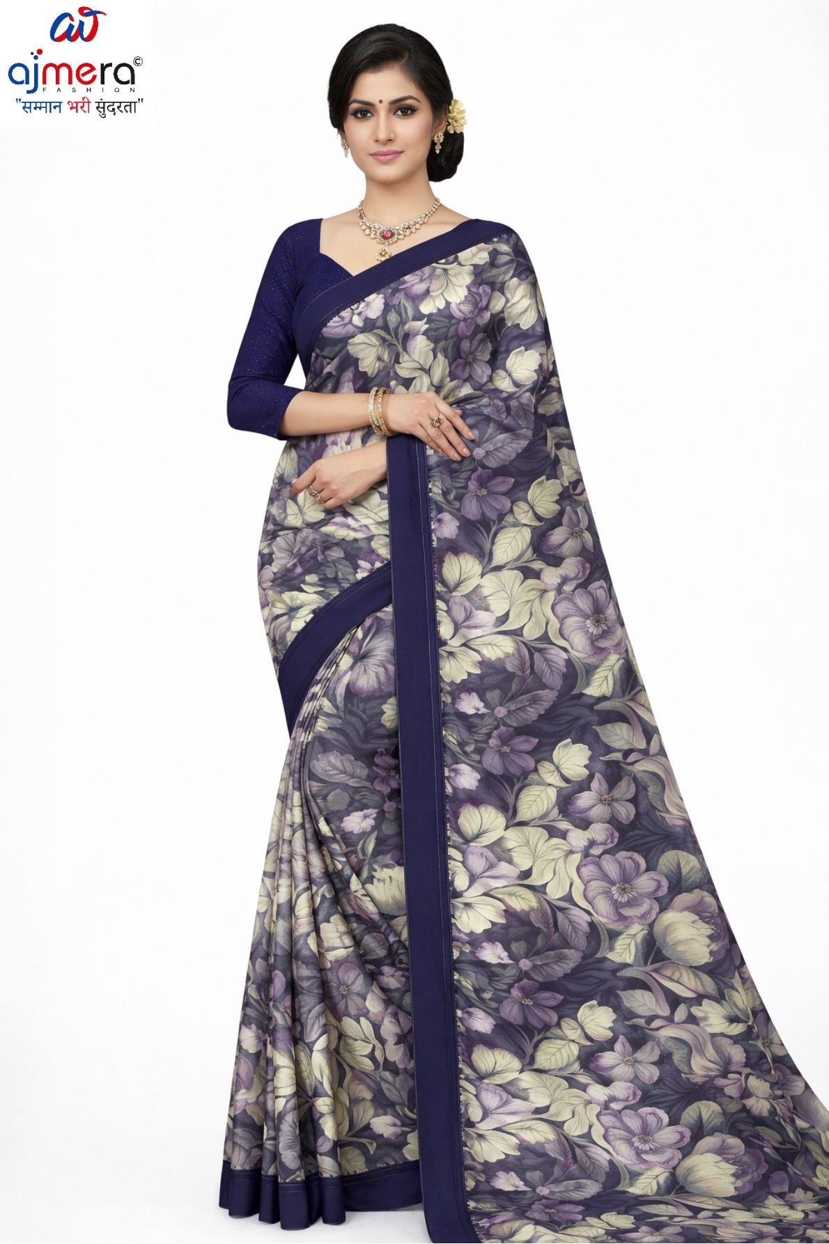 Linen Jari Print Loose Saree with Blouse for Premium Ethnic and Traditional Wear | SBI-SATIN SILK