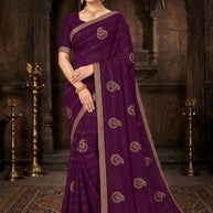 Rimzim Satin Dyed Matching Saree with Blouse Piece for Premium Ethnic and Traditional Wear | VKM-HIGH COURT