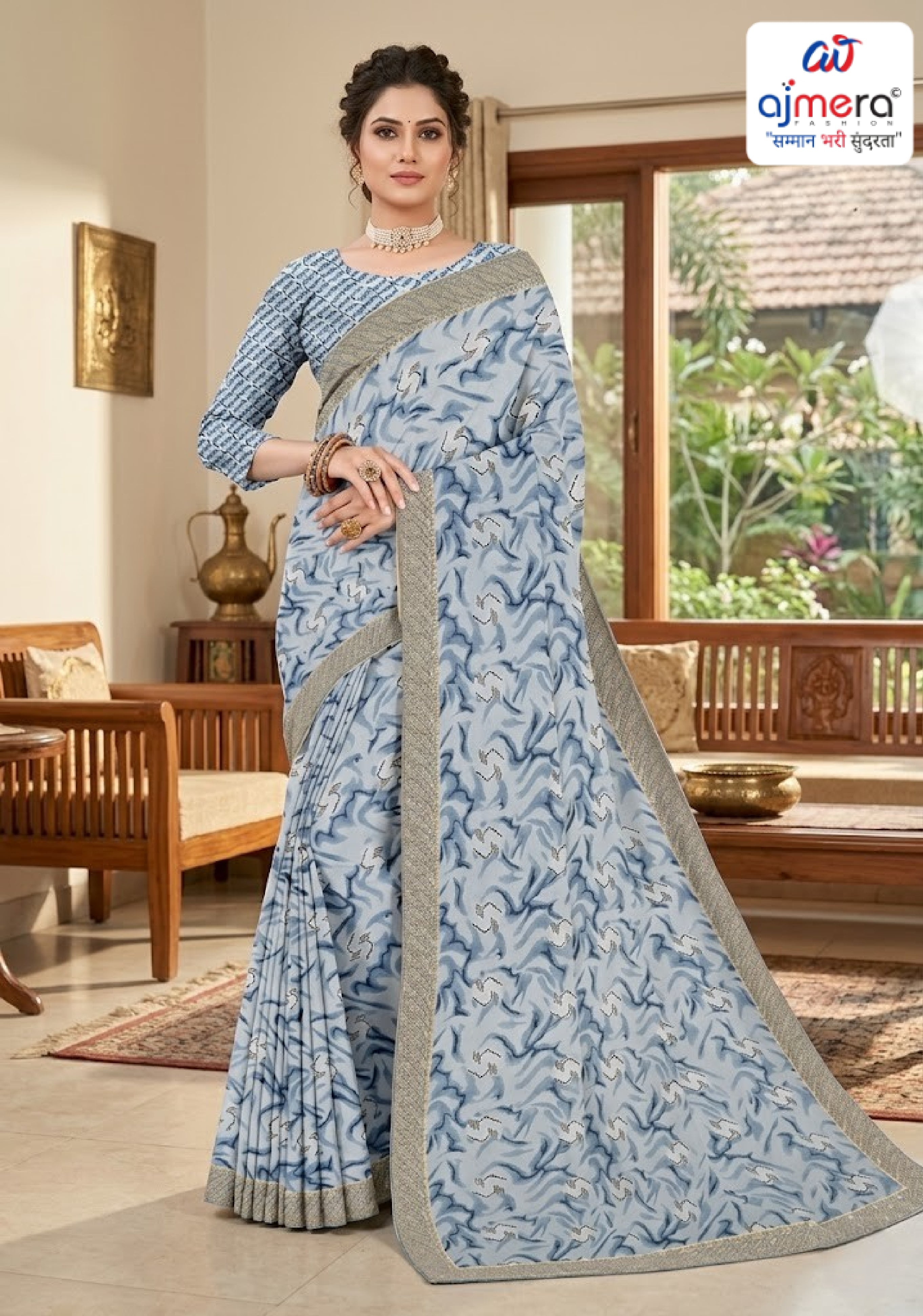 Zomato Print Loose Saree with Blouse for Premium Ethnic and Traditional Wear | CAS-INK POINT