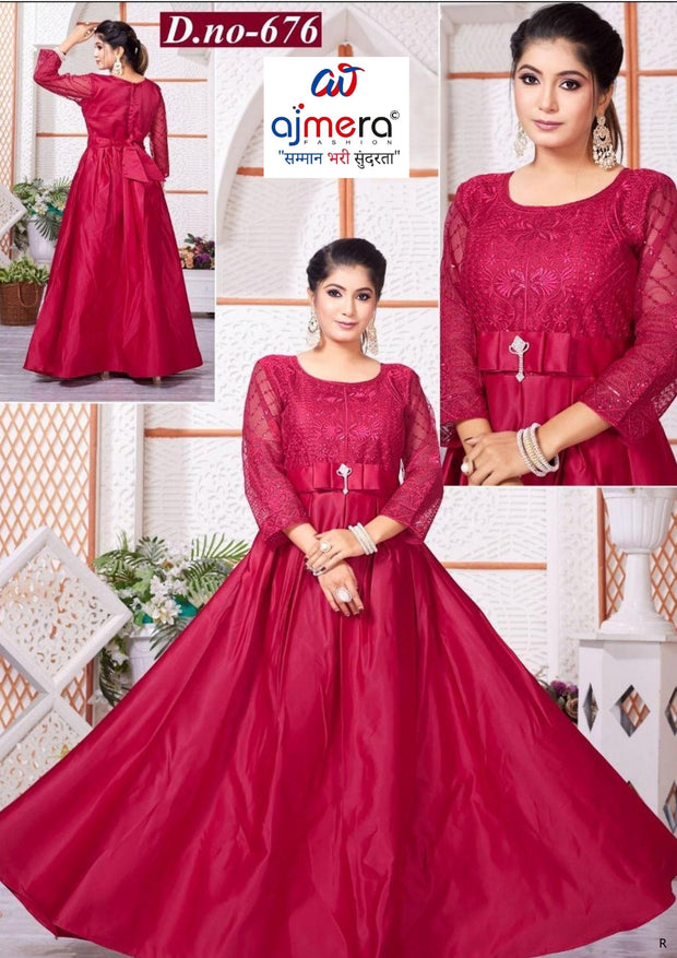 Elegant Taffeta Silk Designer Party Wear Gown for Women | OSC-676