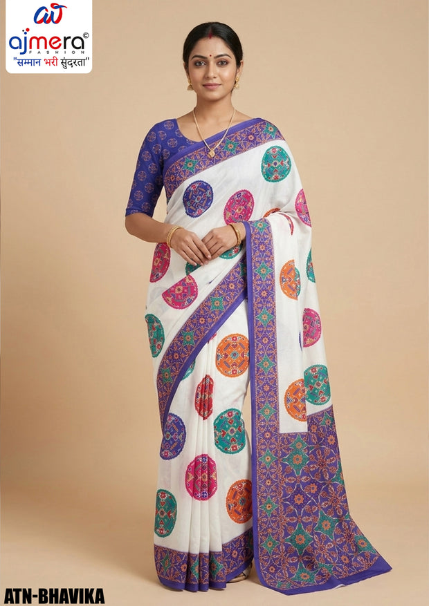 Traditional Cotton Saree with Blouse Piece for Premium Ethnic and Traditional Wear | ATN-BHAVIKA