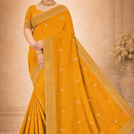 Party Wear Rapier Silk Matching Saree With Blouse Piece | VKM-KHAMAN DHOKLA