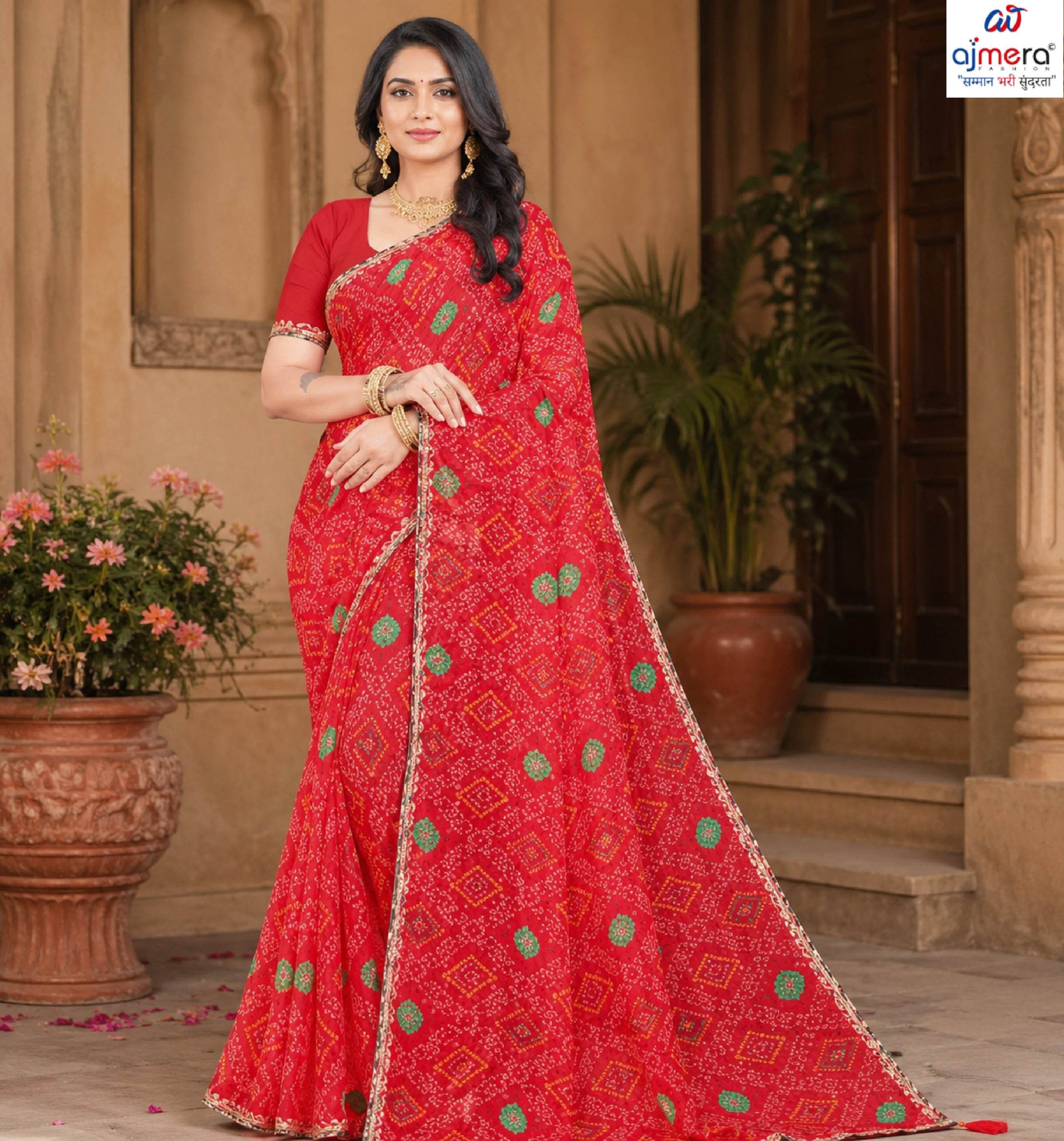 Georgette Print Loose Saree with Blouse for Premium Ethnic and Traditional Wear | JS-ANJALI-2
