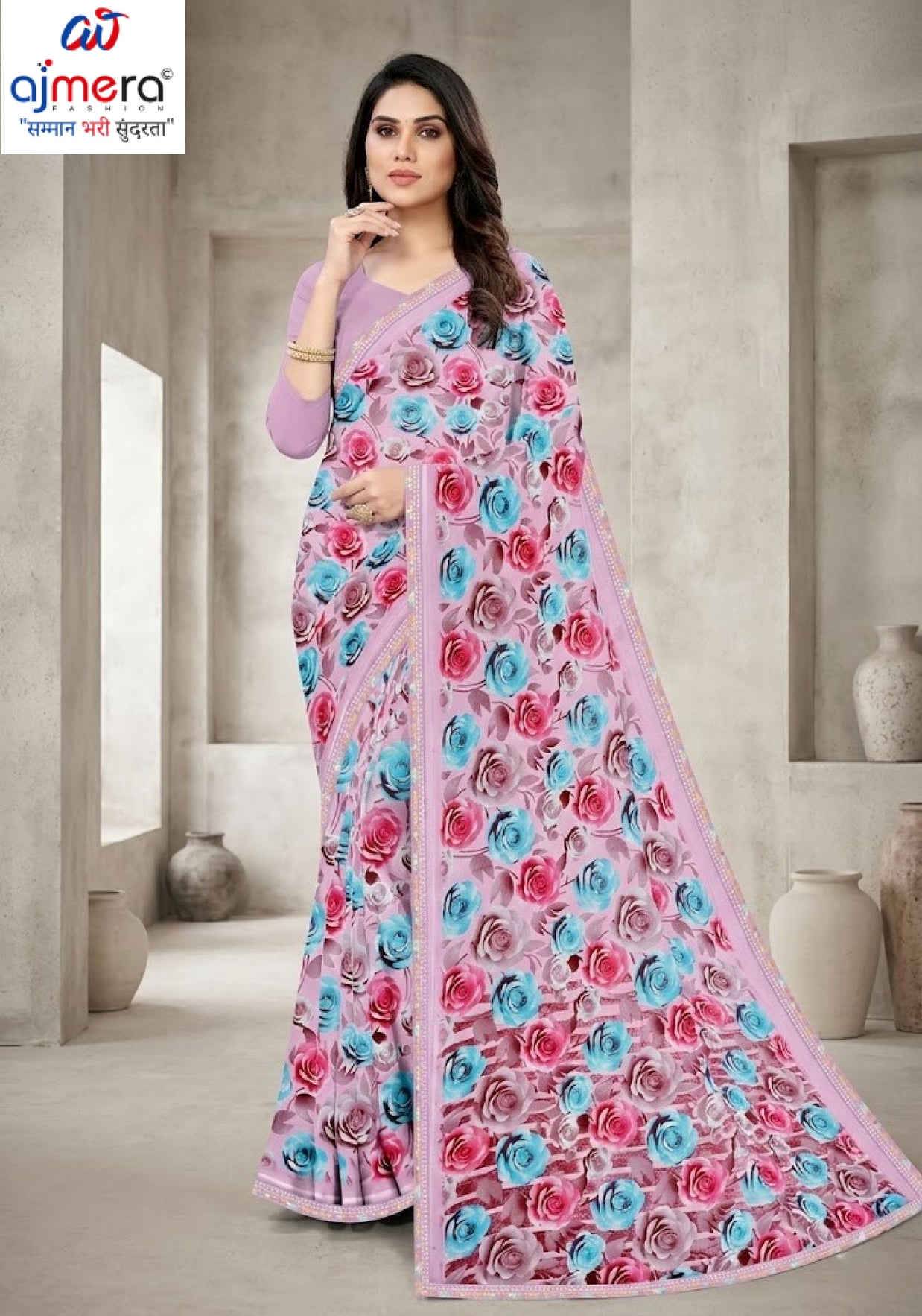 Exclusive Printed Saree with Blouse Piece for Elegant Ethnic Look  | CAS-MILK POWDER