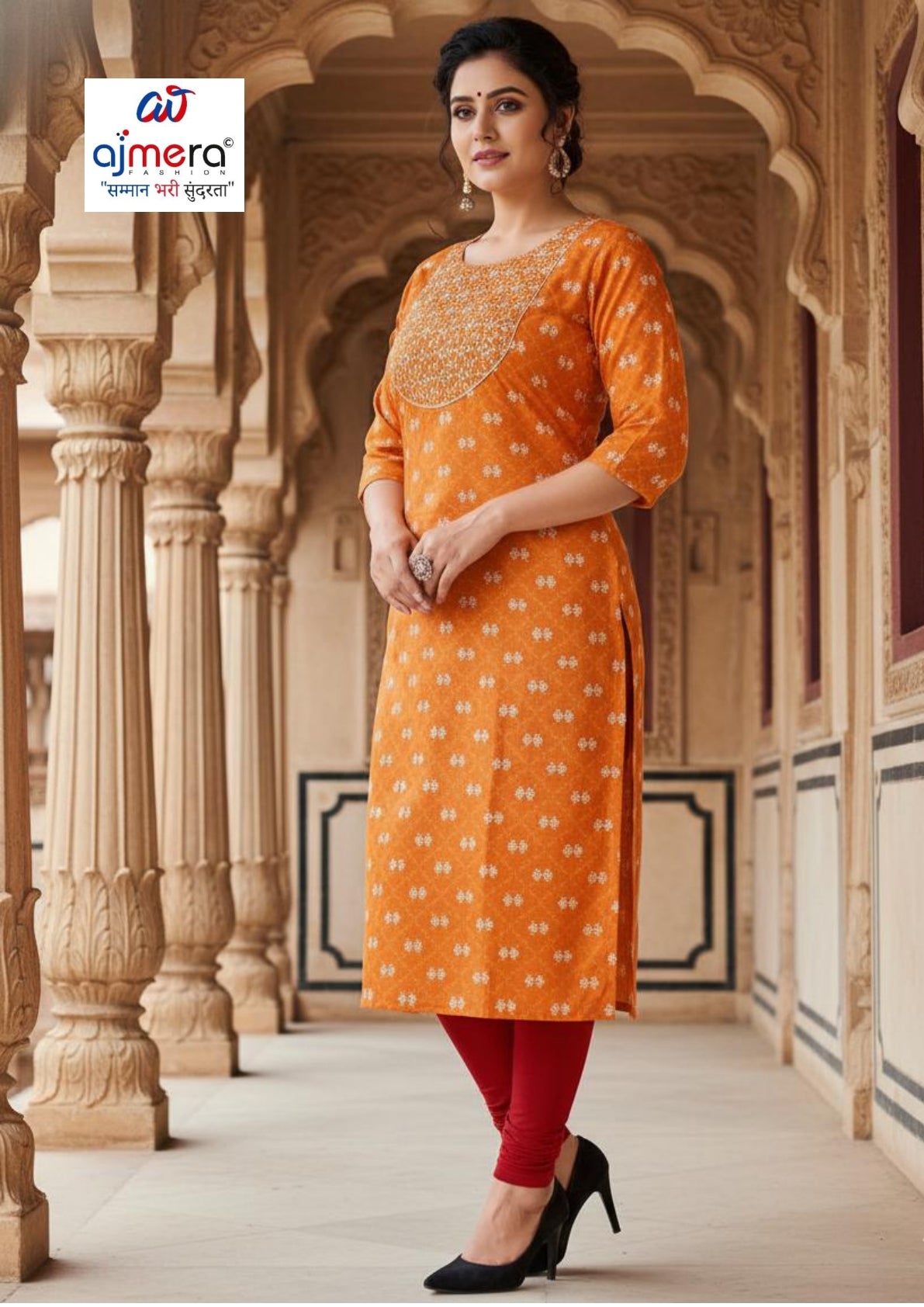 Designer Printed Work Kurti for Women | KRJ-REYON PRINT WITH WORK
