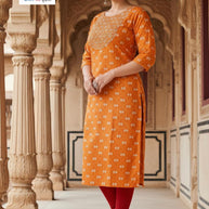 Designer Printed Work Kurti for Women | KRJ-REYON PRINT WITH WORK