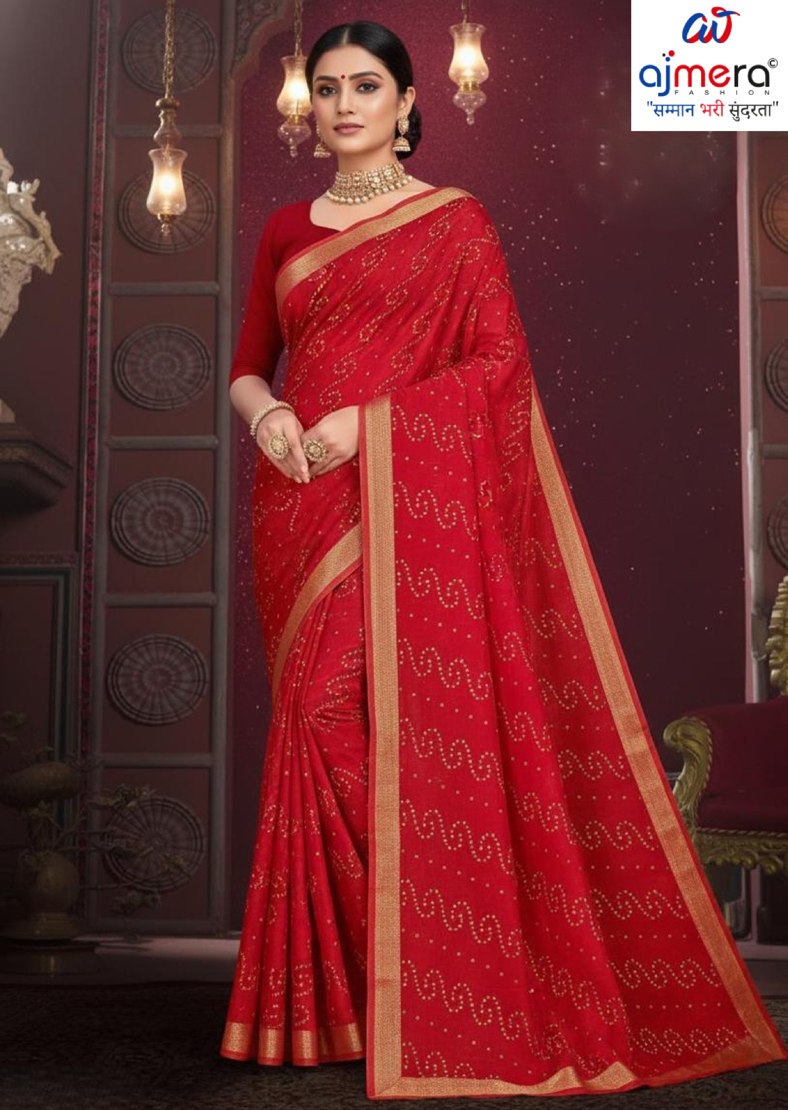 Designer Cotton Saree with Without Blouse for Premium Ethnic and Traditional Wear | MSS-SHIV JAYPOUR BANDHEJ RED