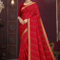 Designer Cotton Saree with Without Blouse for Premium Ethnic and Traditional Wear | MSS-SHIV JAYPOUR BANDHEJ RED