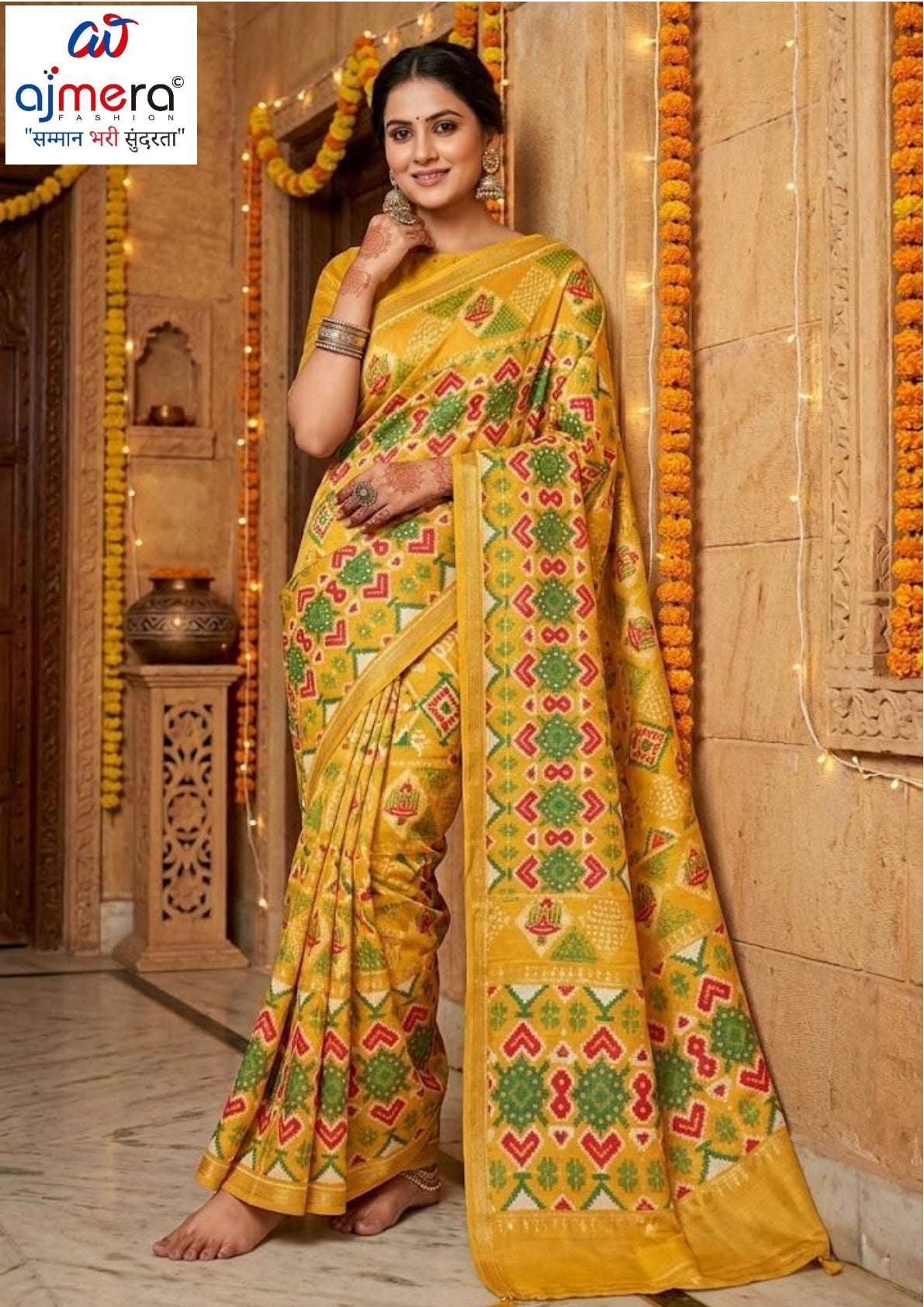 Fashionable Printed Saree with Blouse Piece for Festive Collection  | SSR-AMEESA