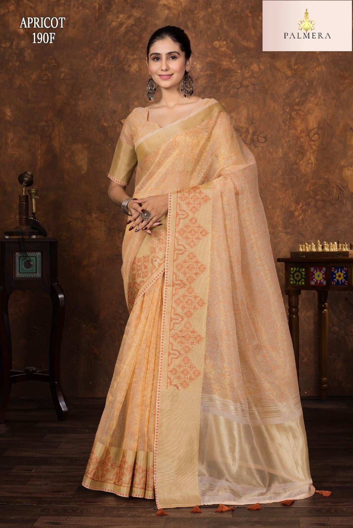 Apricot Linen Saree with Blouse for Premium Ethnic and Designer Wear | ALL-APRICOT-190