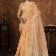 Apricot Linen Saree with Blouse for Premium Ethnic and Designer Wear | ALL-APRICOT-190